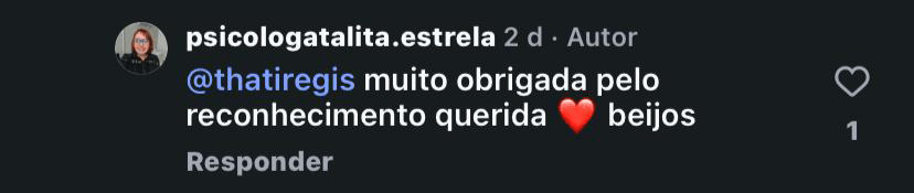 Comentário real do Instagram sobre Talita Estrela